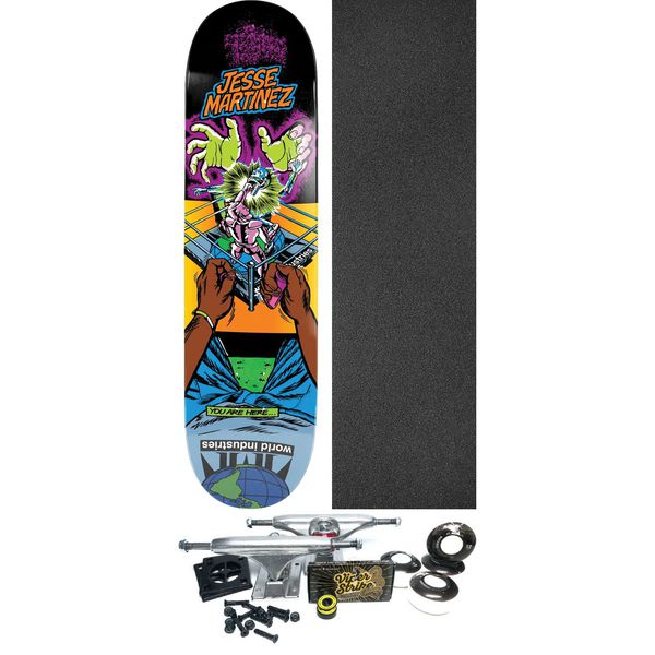 World Industries Skateboards Martinez Rock'em Sock'em Skateboard Deck - 8.5" x 32" - Complete Skateboard Bundle